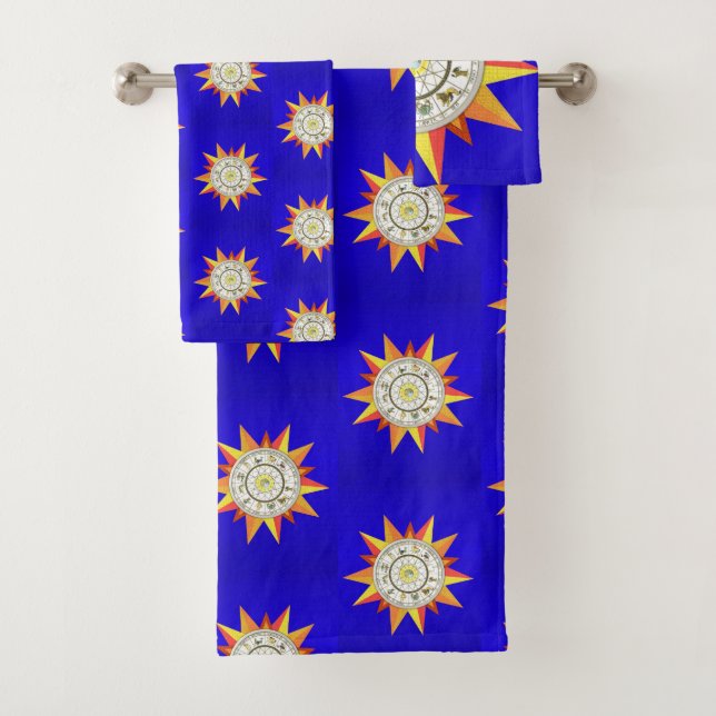 Yellow Stars Blue Bathroom Towel Sets (Insitu)