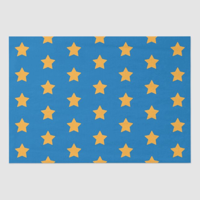 Yellow Stars Geometric Starry Blue Pattern  Tissue Paper (Front)