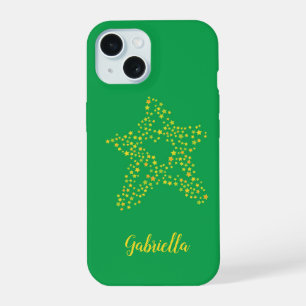 Yellow stars in star on green iPhone 15 case