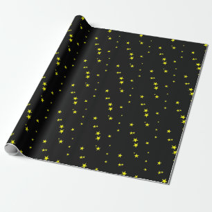 Yellow Stars on Black Gift Wrapping Paper