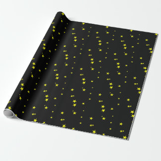 Yellow Stars on Black Gift Wrapping Paper