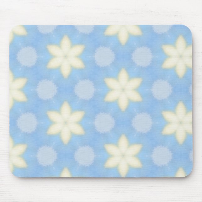 Yellow stars on blue geometric pattern mousepad (Front)