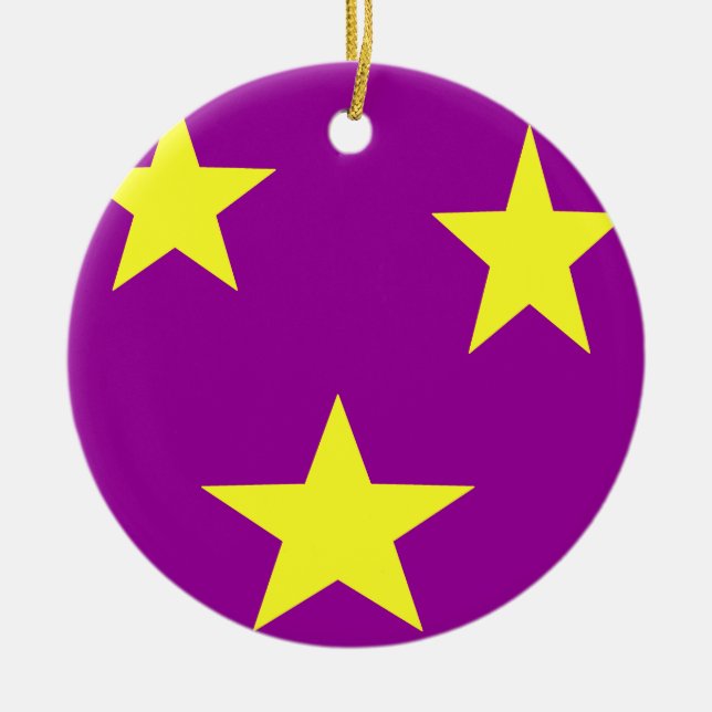 Yellow stars on purple ceramic ornament (Front)