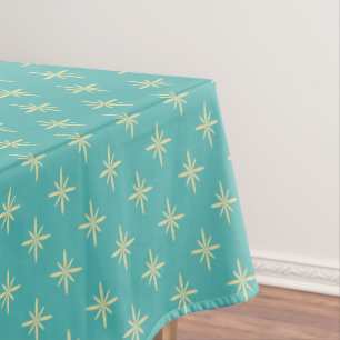 Yellow Stars on Turquoise Atomic Mid Century Tablecloth