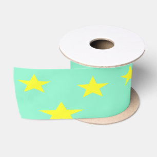 Yellow stars on turquoise satin ribbon