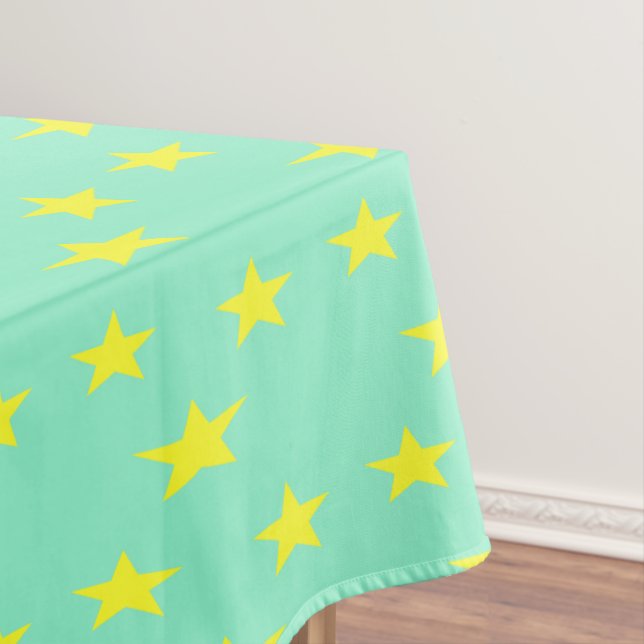 Yellow stars on turquoise tablecloth (In Situ)