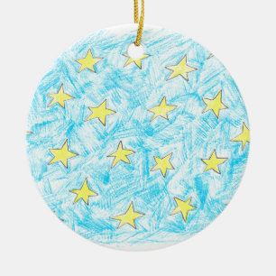 Yellow stars pattern ceramic tree decoration