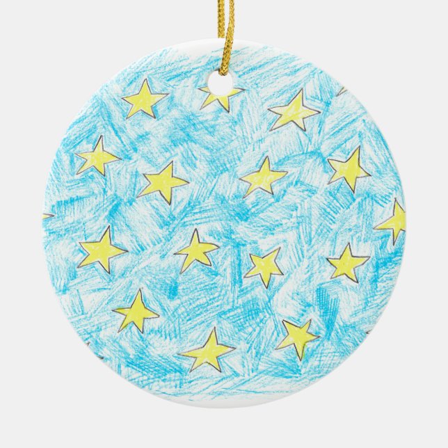 Yellow stars pattern ceramic tree decoration (Front)