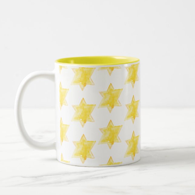 Yellow Stars Pattern  Two-Tone Coffee Mug (Left)
