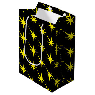 Yellow Stars, Snowflakes black pattern gift Medium Gift Bag