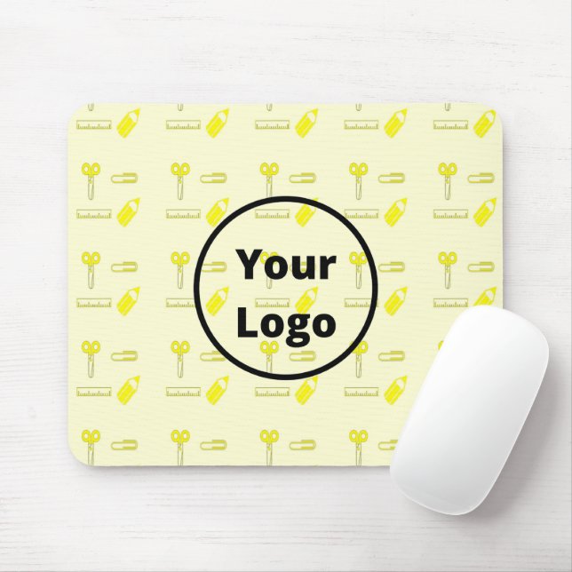 Yellow stationery business pattern mouse pad (With Mouse)