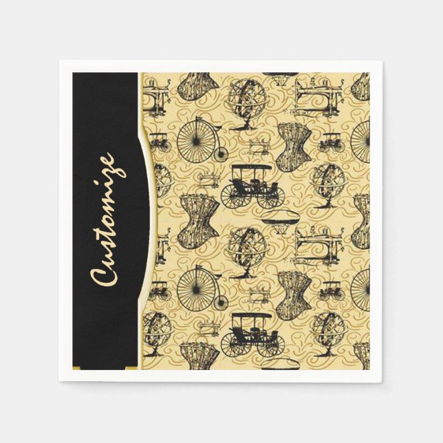 Yellow Steampunk Pattern Napkins (Front)