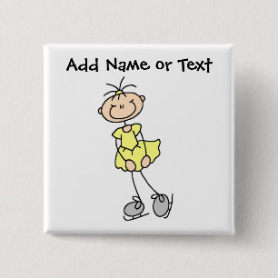 Yellow Stick Figure Ice Skater Button