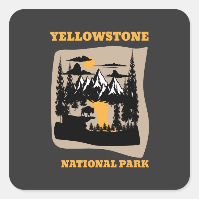 yellow stone national park square sticker (Front)