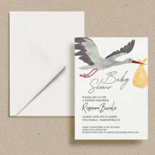  Yellow Stork Baby Shower Invitation
