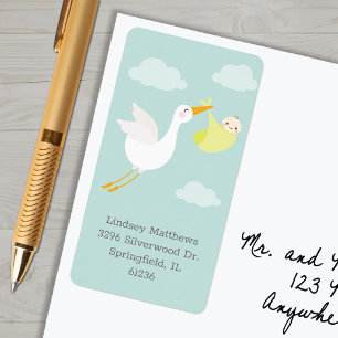 Yellow Stork Bundle Baby Shower Return Address Label