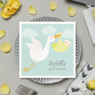 Yellow Stork Bundle Gender Neutral Baby Shower Napkin