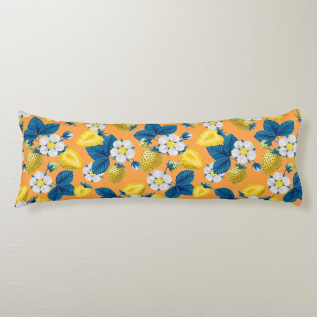 Yellow strawberries on orange body cushion (Front)