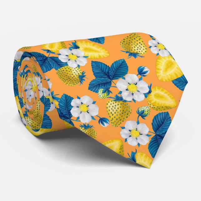 Yellow strawberries on orange tie (Rolled)