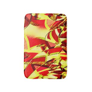 Yellow streaks on red, drizzled image bath mat