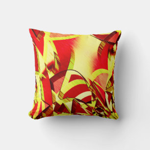 Yellow streaks on red, drizzled image cushion