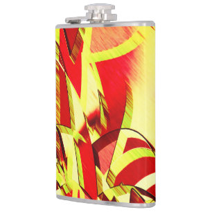 Yellow streaks on red, drizzled image hip flask