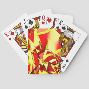 Yellow streaks on red, drizzled image playing cards