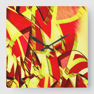 Yellow streaks on red, drizzled image square wall clock
