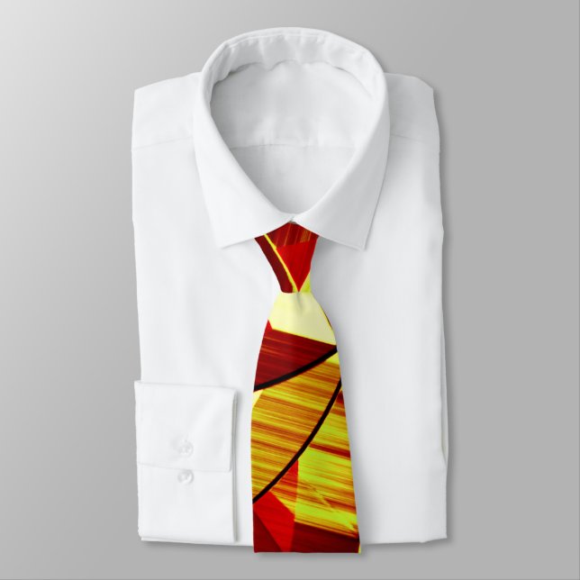 Yellow streaks on red, drizzled image tie (Tied)