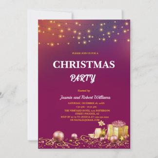 yellow String Lights Purple Christmas Party  Invitation