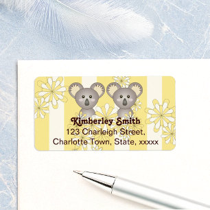 Yellow Stripe Baby Koala Twin Kids Return Address Label