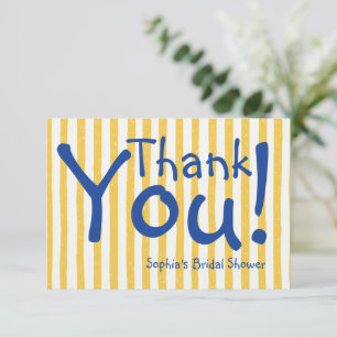 Yellow Stripe Bold Blue Bridal Shower Thank You Card