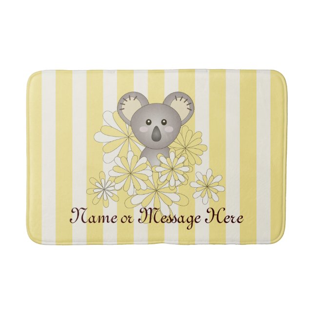 Yellow Stripe Cute Baby Koala Bear Kids Bath Mat (Front)
