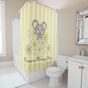 Yellow Stripe Cute Baby Koala Bear Kids Shower Curtain