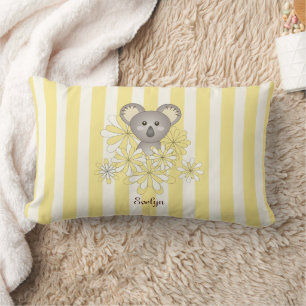 Yellow Stripe Cute Baby Koala Children's Room Lumbar Cushion