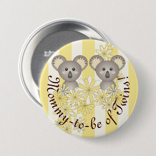 Yellow Stripe Cute Baby Koalas Mom-to-be of Twins 7.5 Cm Round Badge