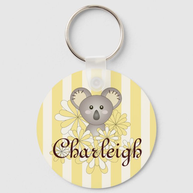 Yellow Stripe Cute Cartoon Baby Koala Kids Key Ring (Front)