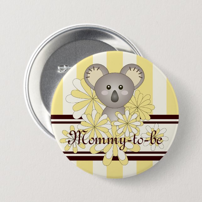 Yellow Stripe Cute Koala Baby Shower Mummy-to-be 7.5 Cm Round Badge (Front & Back)