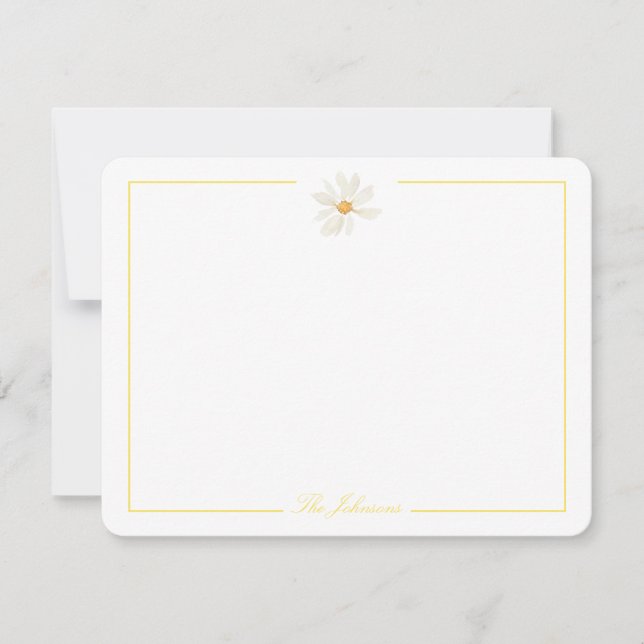 Yellow Stripe Daisy Personalised Stationery Card (Front)