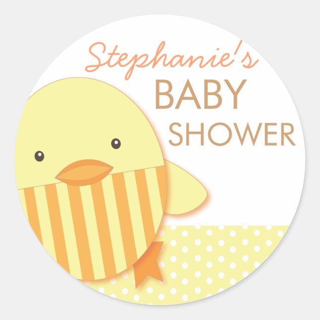Yellow Stripe Ducky Neutral Baby Shower Sticker (Front)