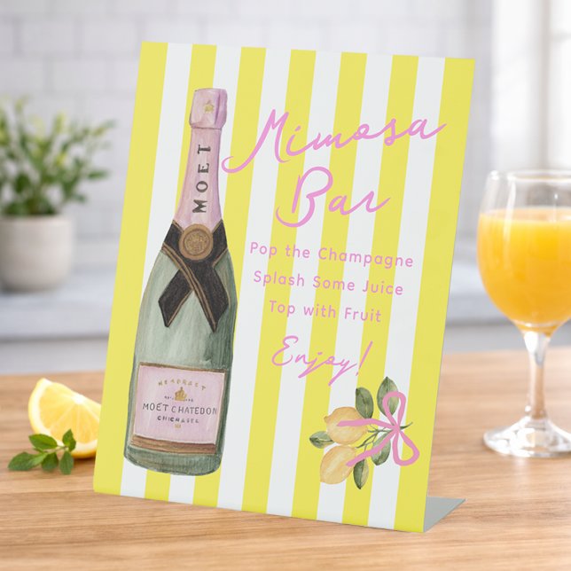 Yellow Stripe Italian Lemon Shower Mimosa Bar Pedestal Sign (Yellow Stripe Italian Lemon Shower Mimosa Bar Pedestal Sign)