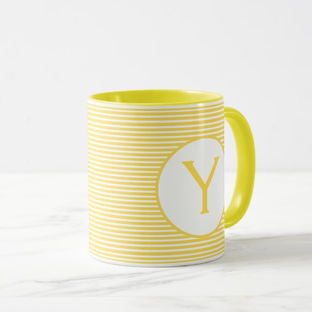 Yellow Stripe Monogram Mug (Front Right)
