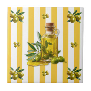 Yellow Stripe Pattern Olive Oil Ceramic Tile