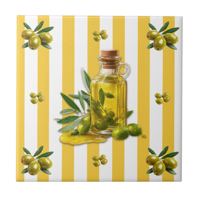 Yellow Stripe Pattern Olive Oil Ceramic Tile (Front)