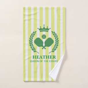 Yellow Stripe Queen of the Court Pickleball Hand Towel