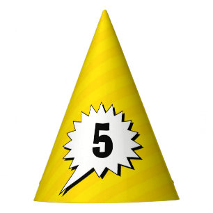 Yellow Stripe Speech Bubble Superhero Themed Party Hat