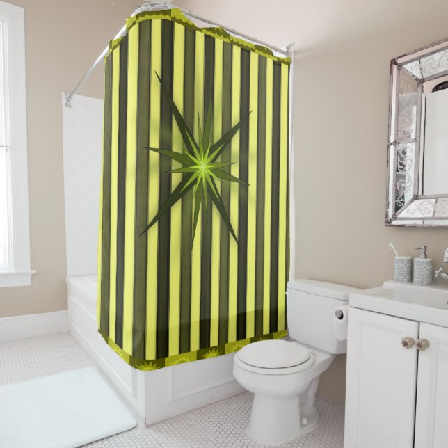 Yellow stripe star showercurtain shower curtain (In Situ)