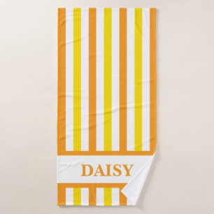 Yellow Striped Bath Towel with Custom Name