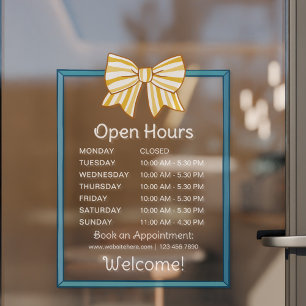 Yellow Striped Bow Blue Frame Open Hours Number