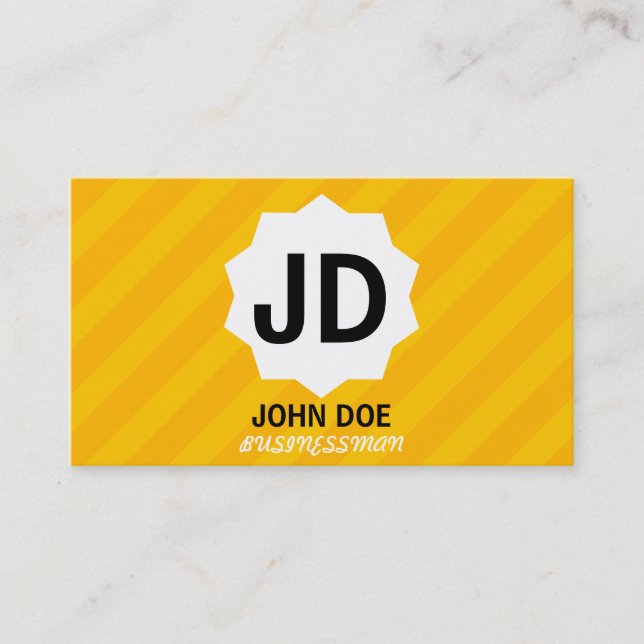 Yellow Striped Custom Monogram Business Card (Front)